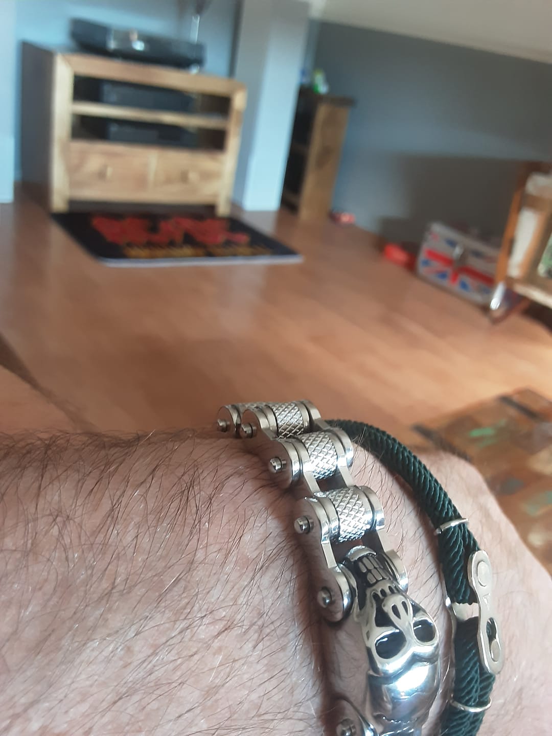 Customer photo review of Cycolinks Titanium Steel Skull Bike Chain Bracelet