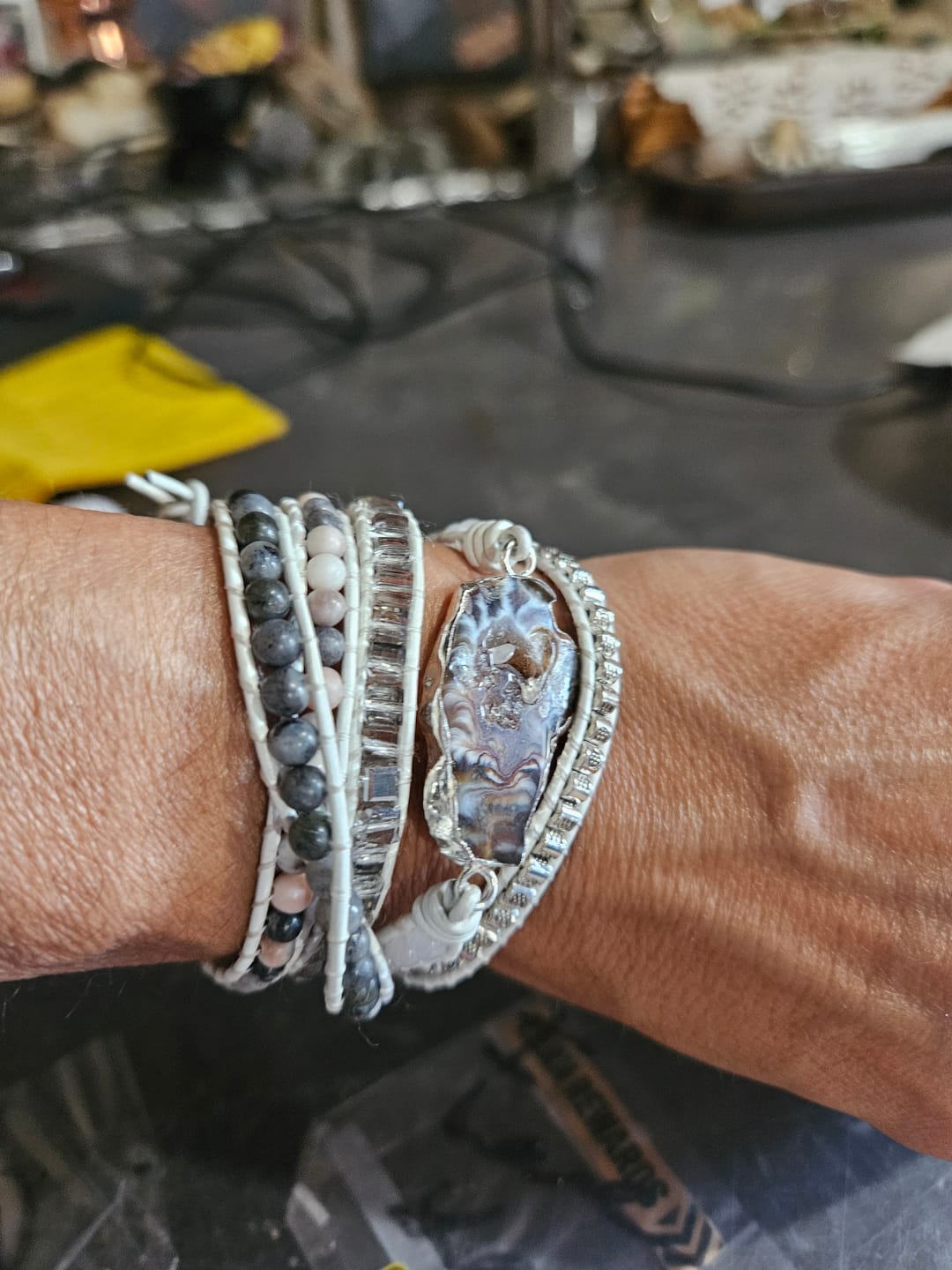 Customer photo review of Magical White Labradorite & Druzy Bracelet