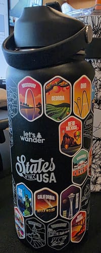 Customer photo review of Let's Wander™ 50 States Of The USA Water Bottle + Stickers