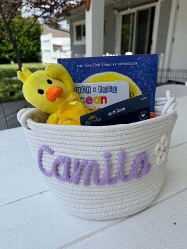 Customer photo review of Baby Knits™  Multicolor Personalized Knitted Basket