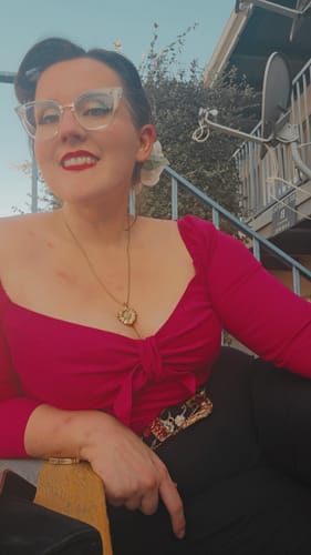 Customer photo review of Tie Me Up Top in Magenta - Vixen by Micheline Pitt