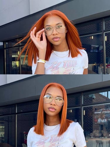 Customer photo review of Blunt Cut Glueless Wig 5x5 Swiss HD Pre-Cut Lace Bob Invisible Small Knots