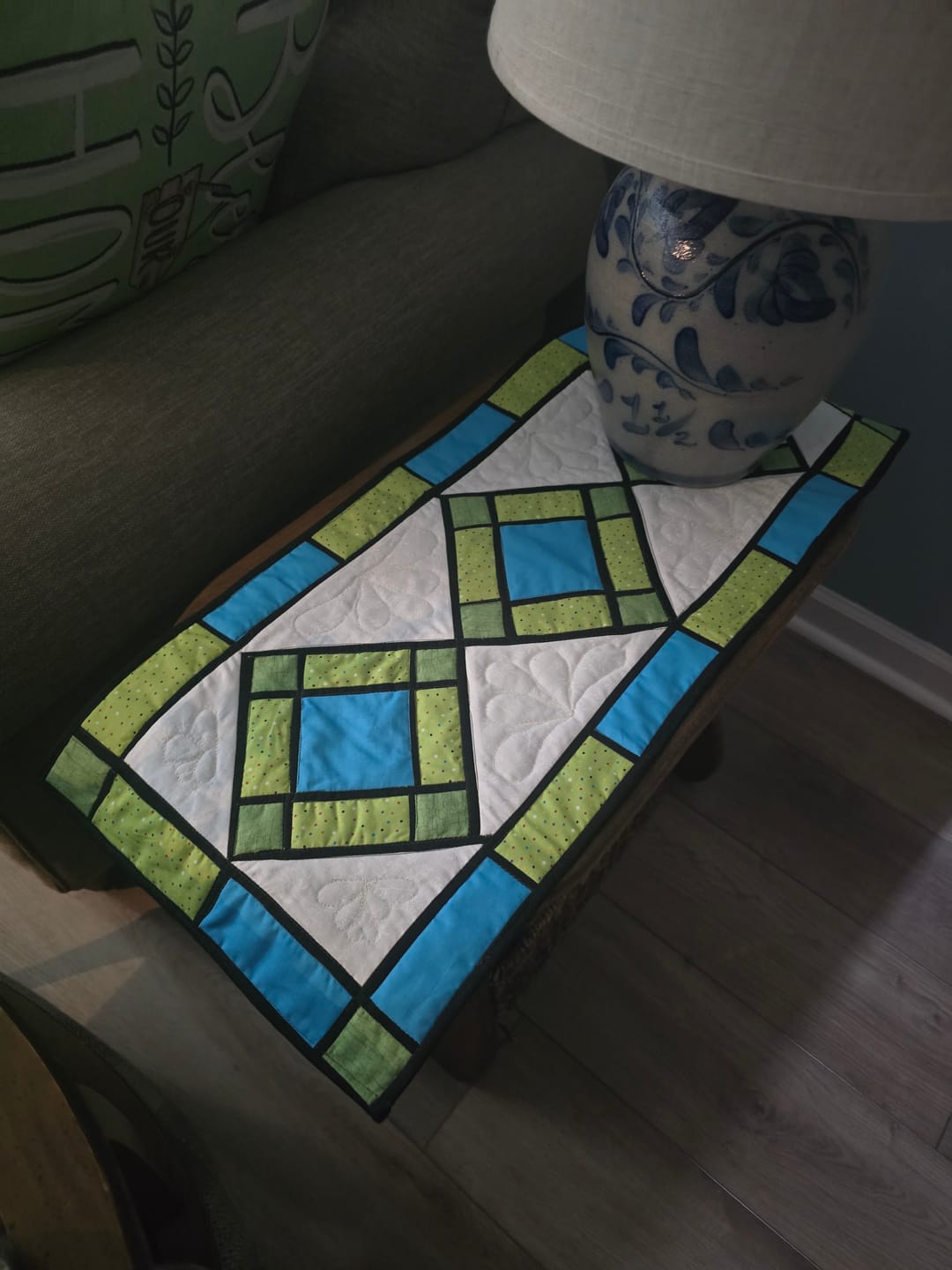 Customer photo review of Stained Glass Table Runner Pattern - Cut Loose Press