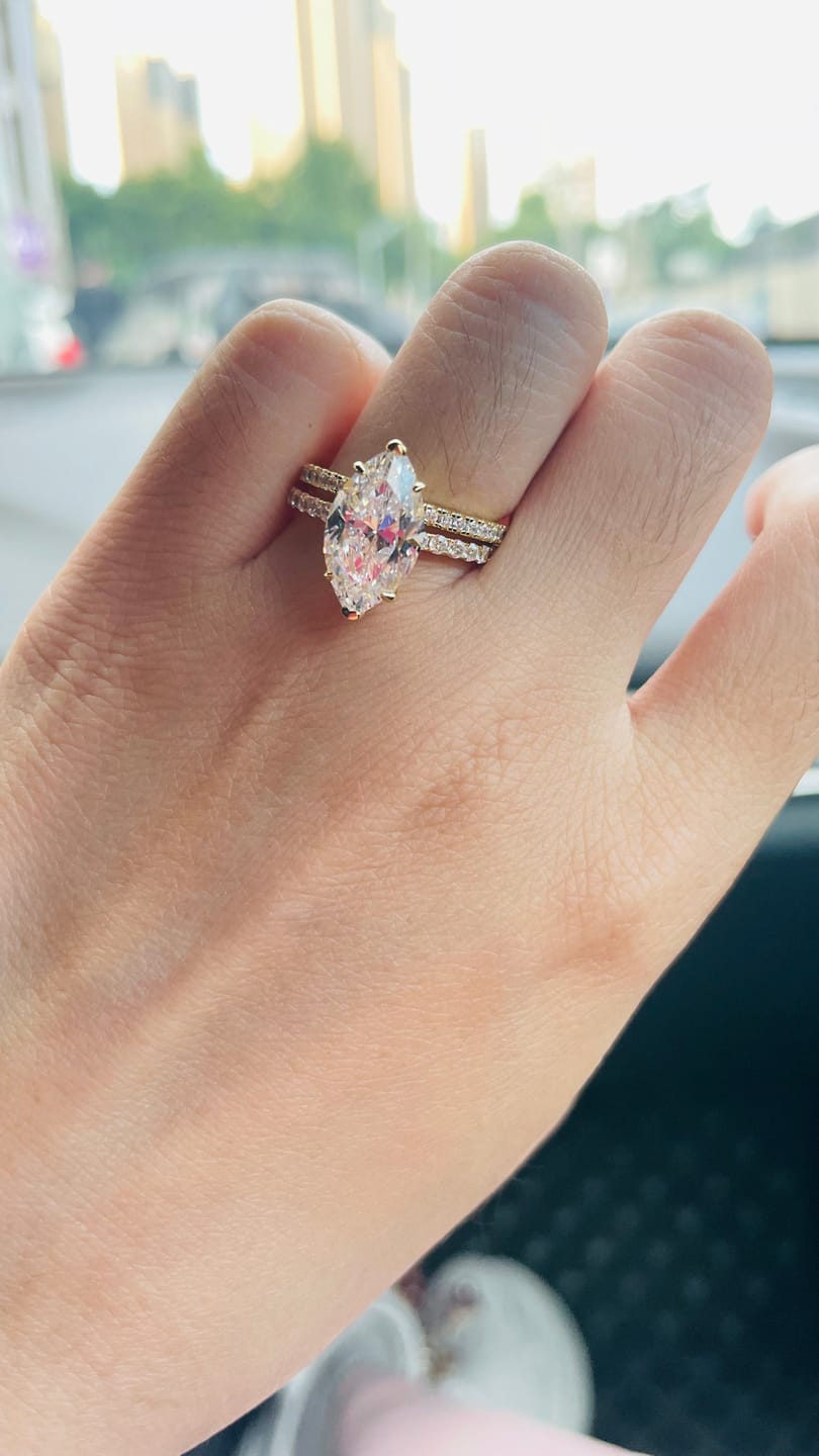 Customer photo review of S925 4.0Ct Marquise Cut Wedding Ring Set Travel Ring With Classic Wedding Band For Women