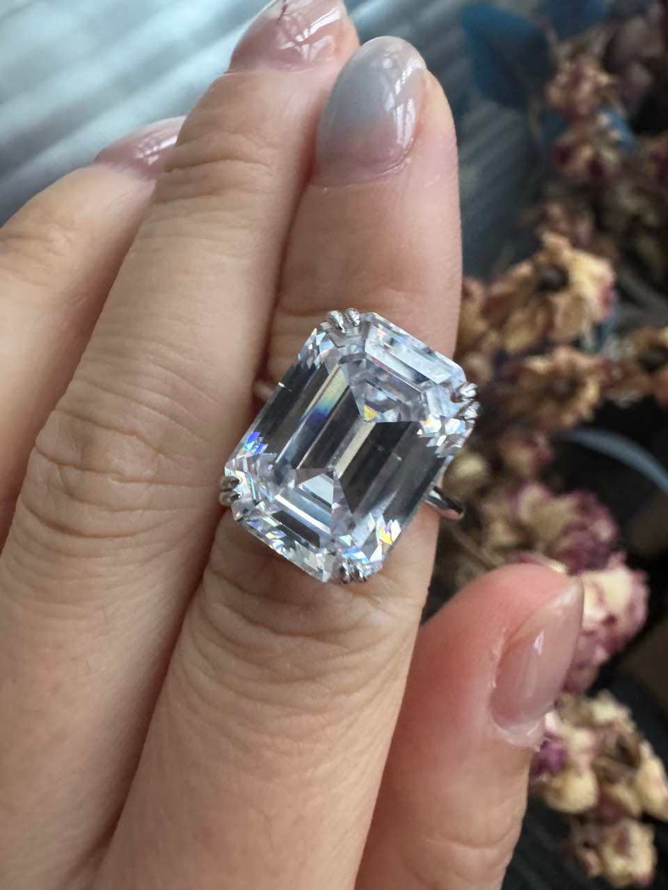 Customer photo review of S925 5.0/11.5 Ct Emerald Cut Engagement Ring In Sterling Silver Classic Everyday Wearable Ring