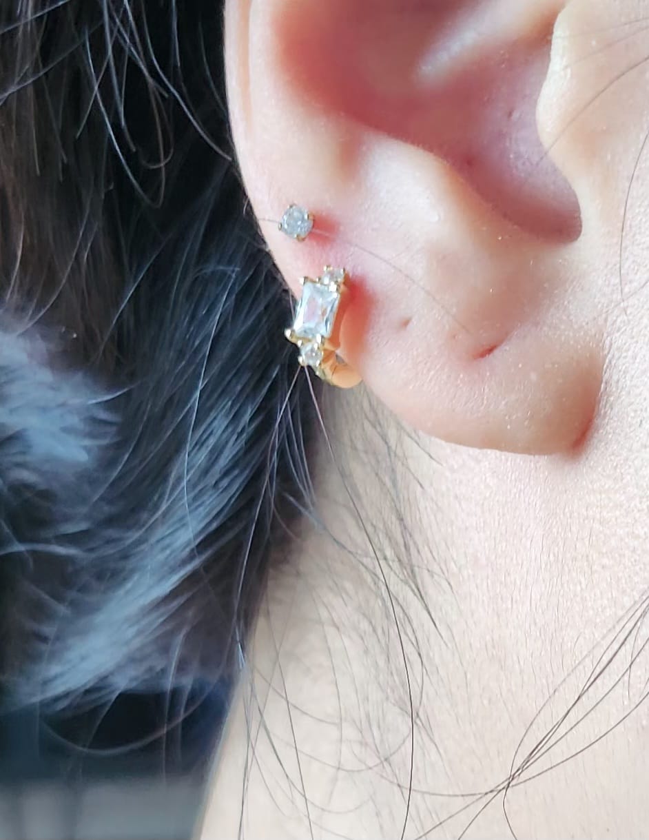 Customer photo review of Stacked Crystal Huggie Hoop