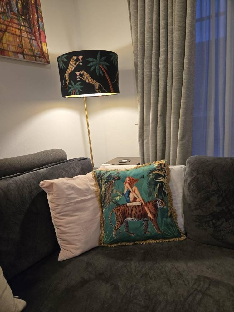 Customer photo review of Queen K Vintage Jungle Green Cushion with Fringe Trim