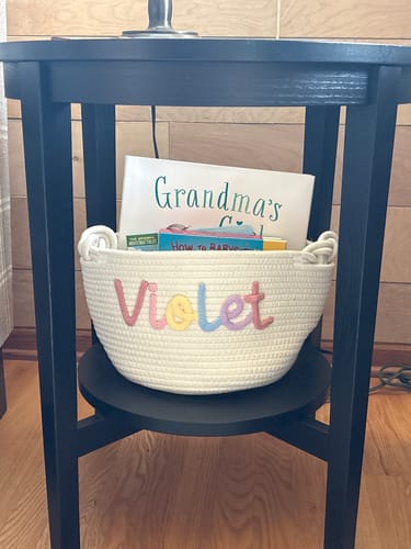 Customer photo review of Baby Knits™  Multicolor Personalized Knitted Basket