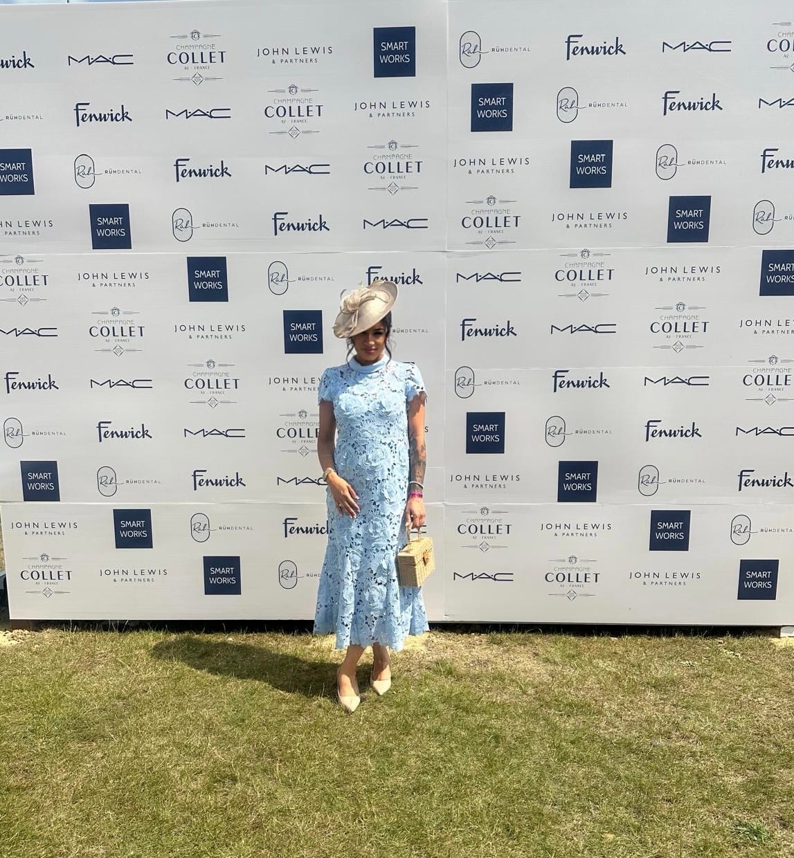 Customer photo review of Floral Pattern Lace Dress With High Collar And Midi Skirt - Blue