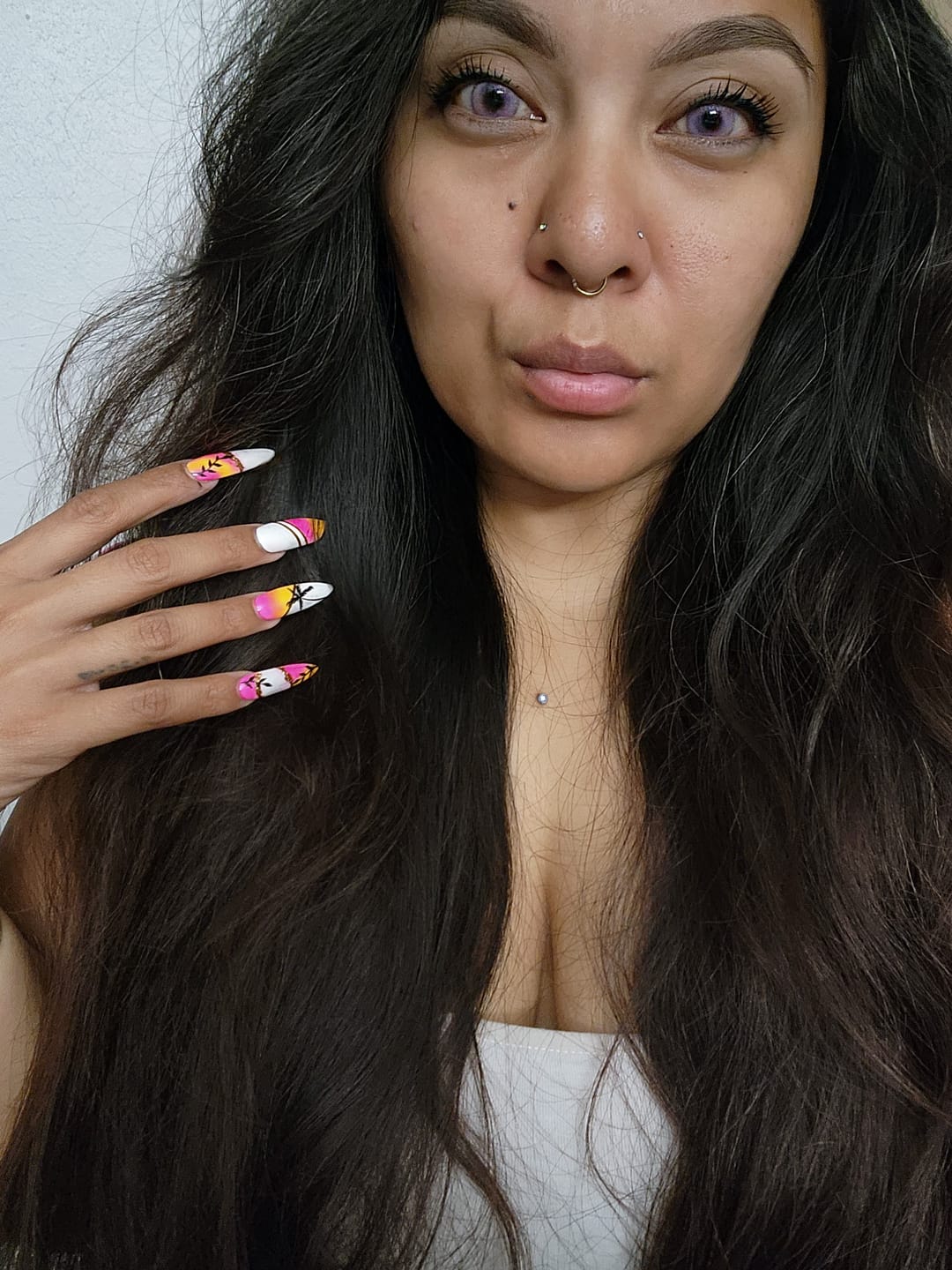 Customer photo review of Cosplay Gold Rim Purple Colored Contact Lenses