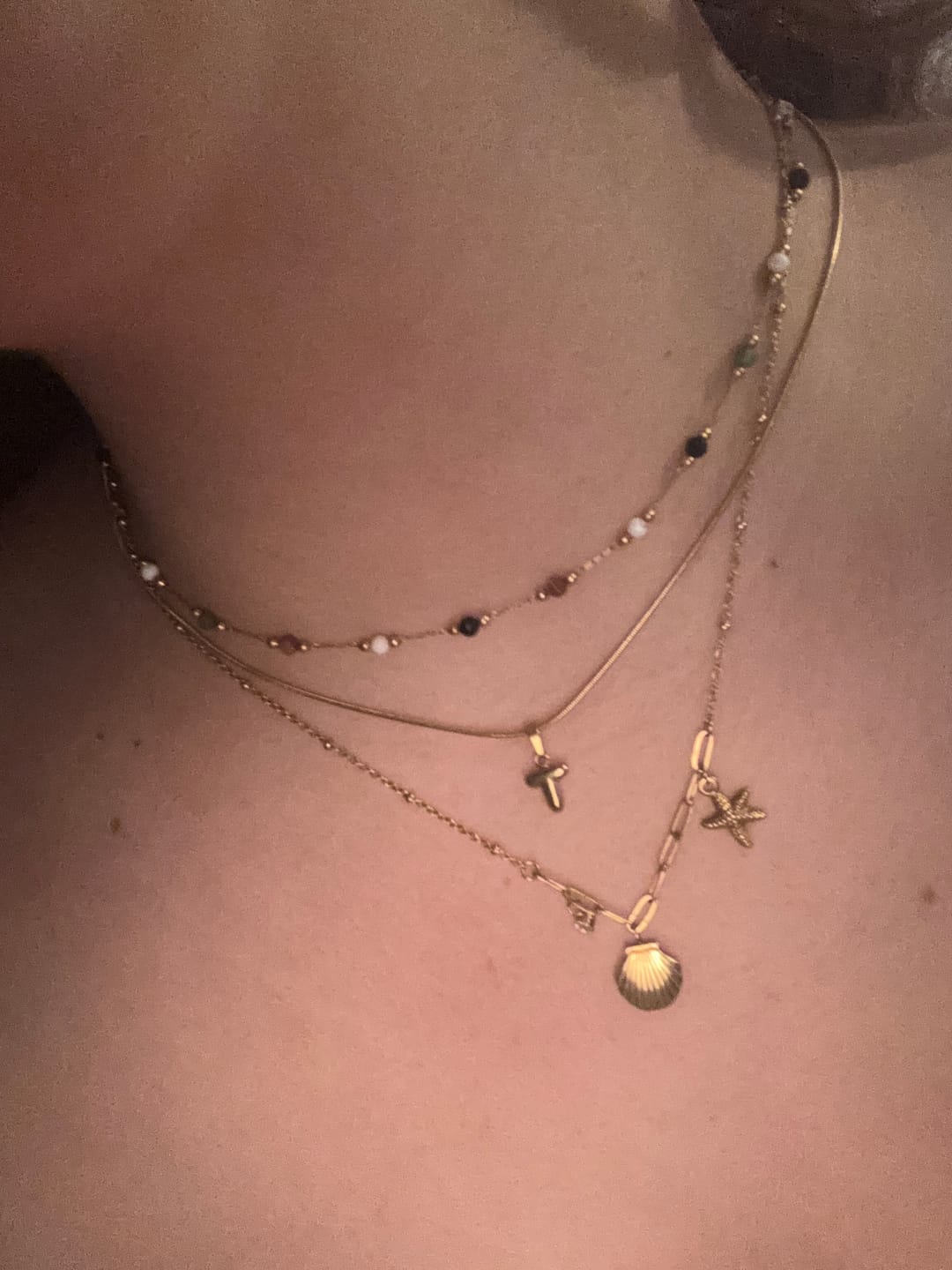 Customer photo review of Golden Seashell & Starfish Necklace