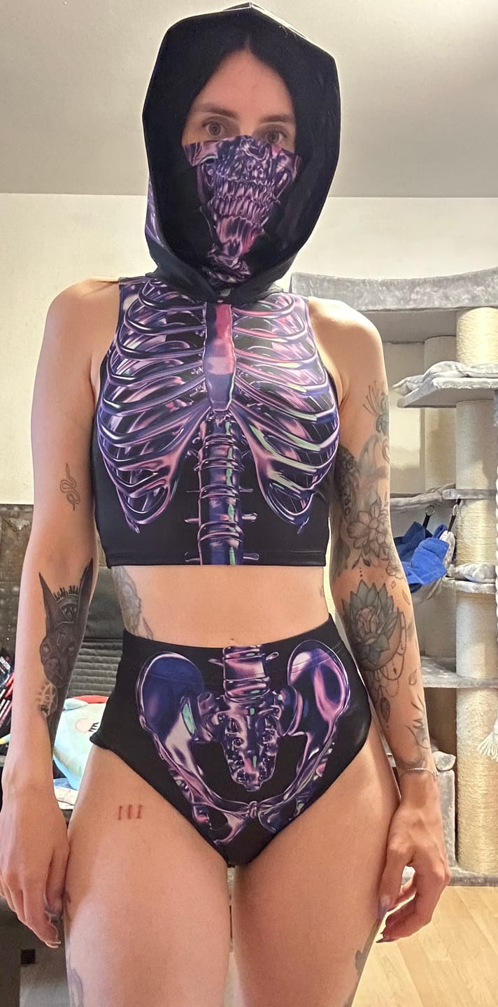Customer photo review of Purple Skeleton Booty Shorts Set