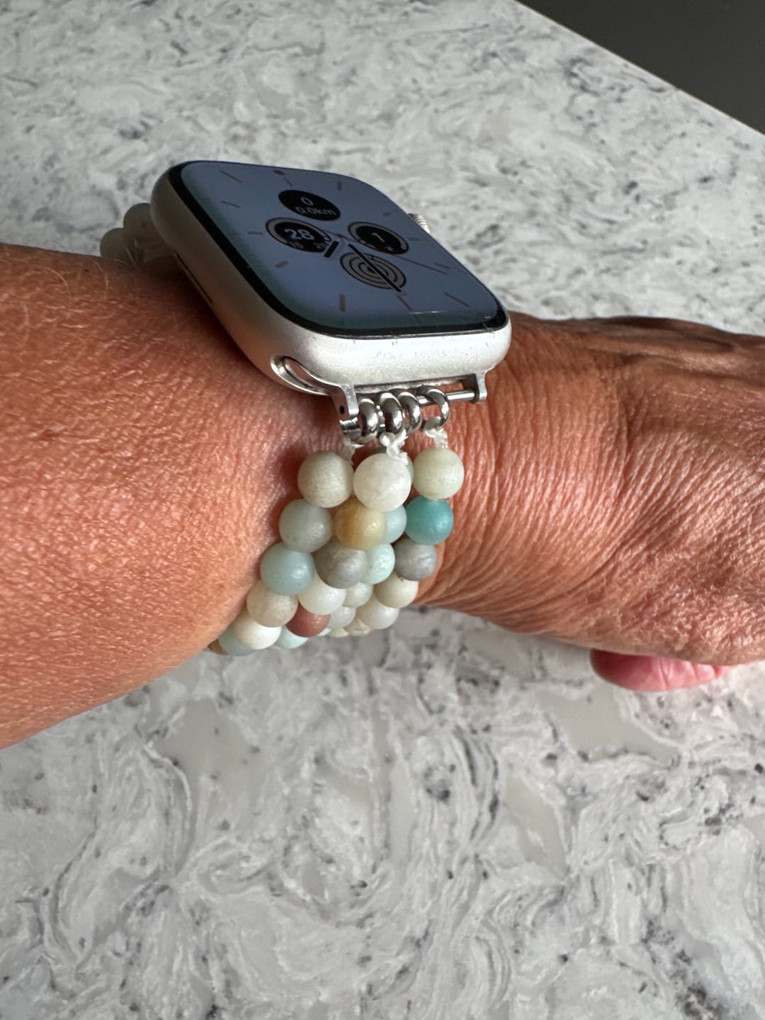 Customer photo review of Amazonite Jasper Stretch Apple Watch Strap