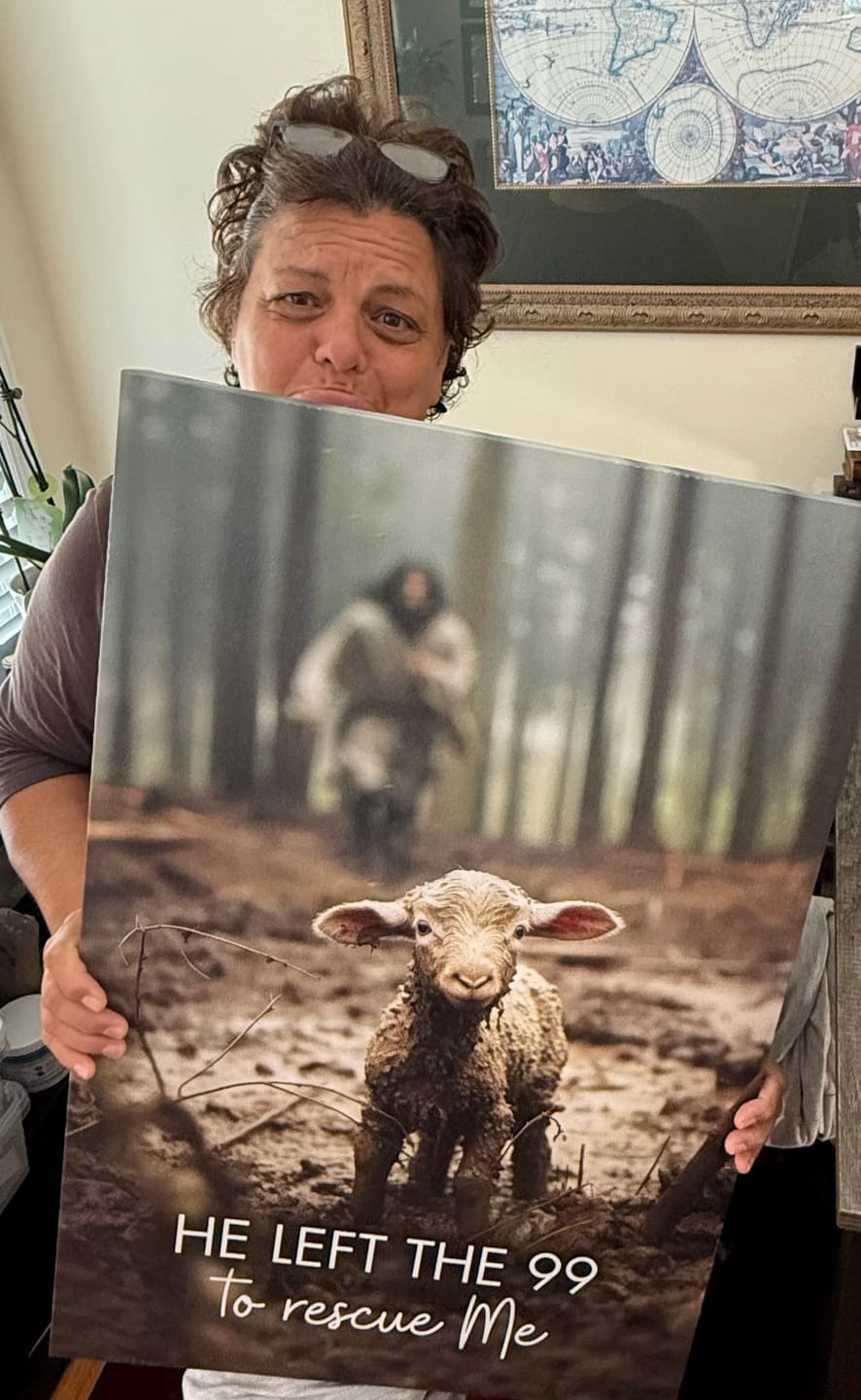 Customer photo review of He Left the 99 to Rescue Me, Jesus and Lost Sheep, Wall Art Canvas