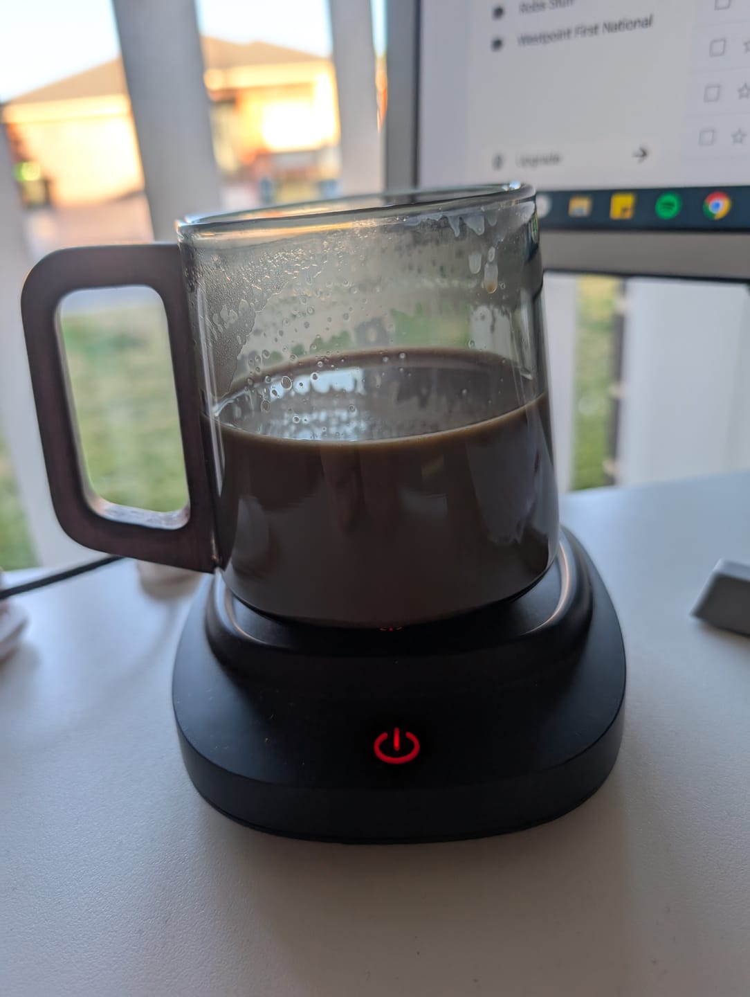Customer photo review of Smokey Gray Glass Slanted Coffee Cups With Wooden Handle