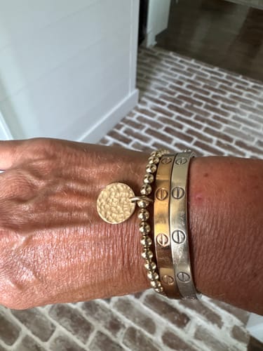 Customer photo review of THE HAMMERED COIN BEADED BRACELET - GOLD
