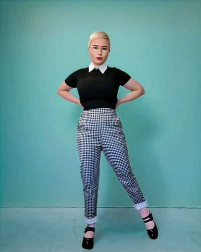 Customer photo review of NEW FIT - Cigarette Pants in Black Gingham - Vixen by Micheline Pitt