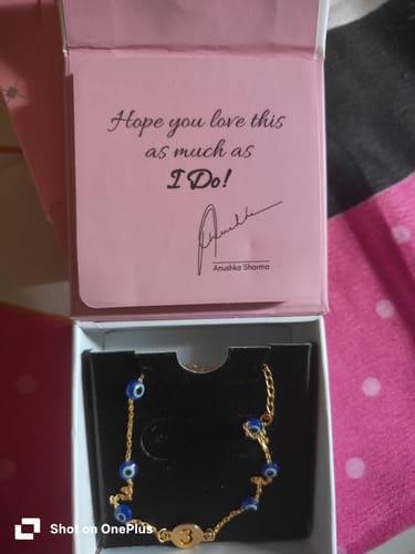 Customer photo review of Golden Personalised Evil Eye Initial Bracelet