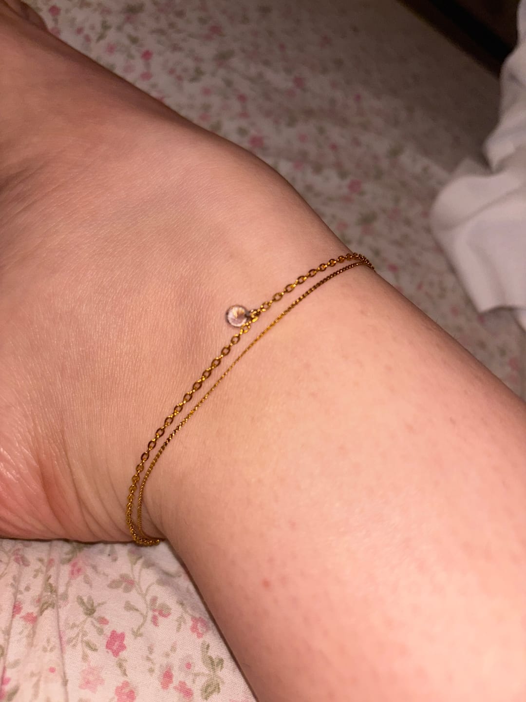 Customer photo review of Layered Dainty Crystal Anklet
