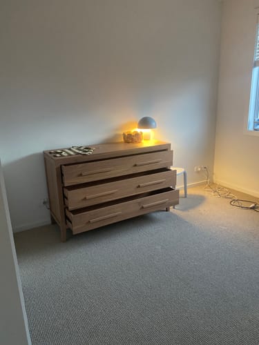 Customer photo review of Dion 3-Drawer Solid Mindi Chest of Drawers - Natural