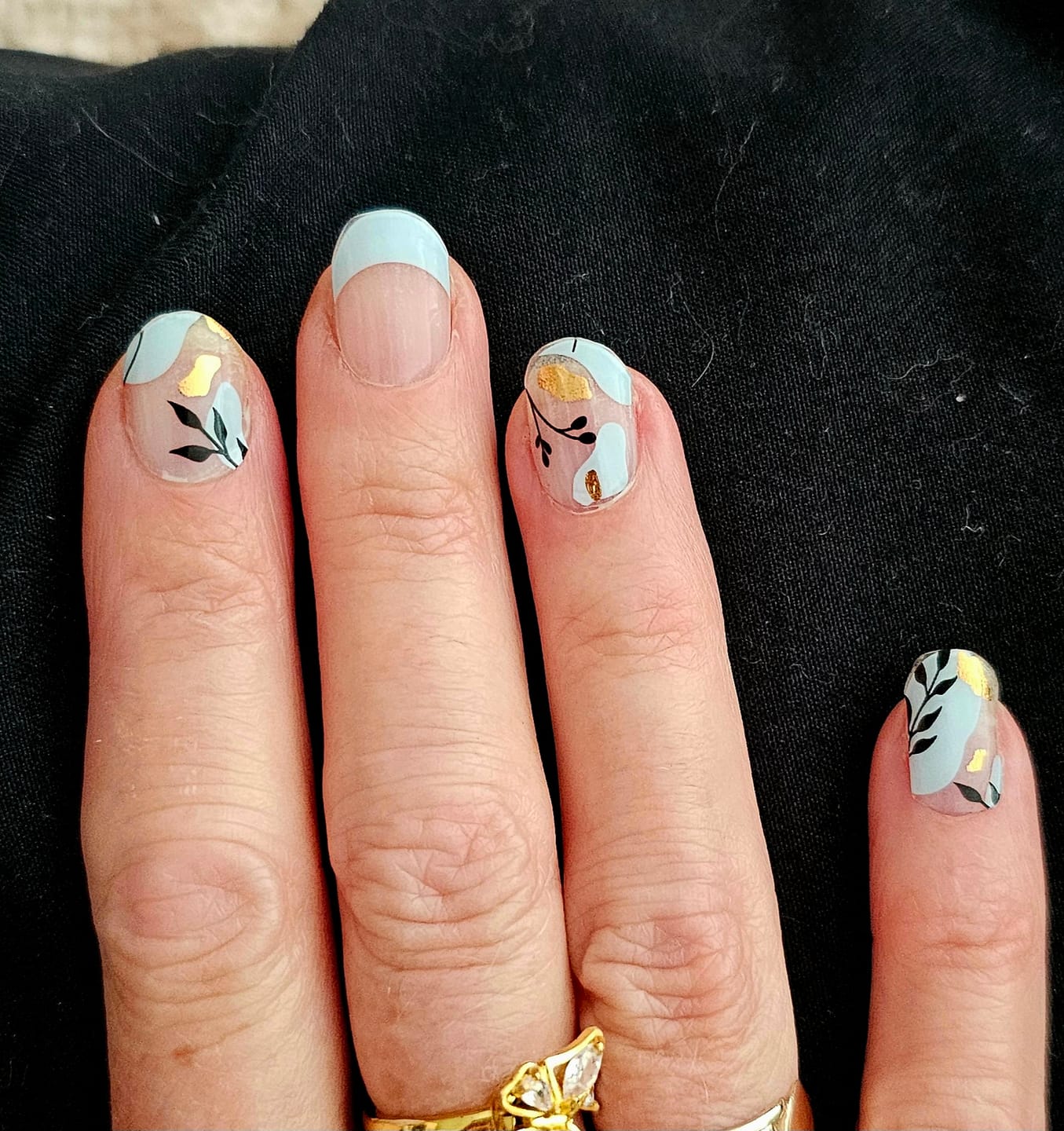 Customer photo review of Blue Floral Daze DIY Semicured Gel Nail Sticker Kit