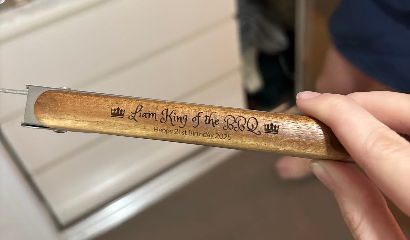 Customer photo review of Personalised Wooden Handle BBQ Set