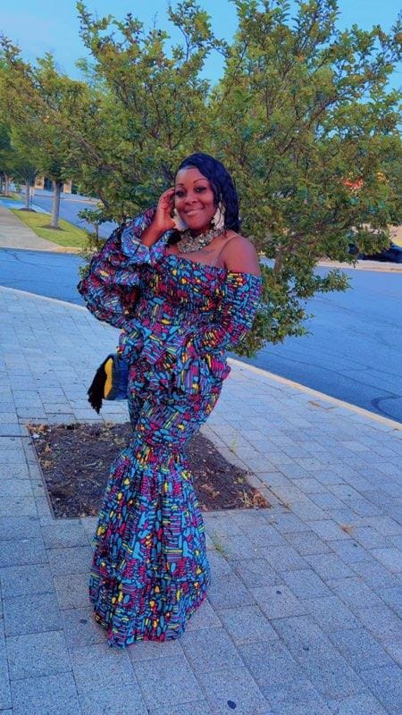 Customer photo review of Kimi Women's African Print Bell Bottom Pants - Blue