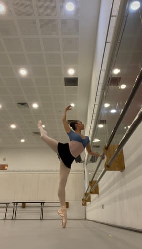 Customer photo review of Women's Alexandria Cap Sleeve Ballet Leotard - Film Blue and Oyster Pink
