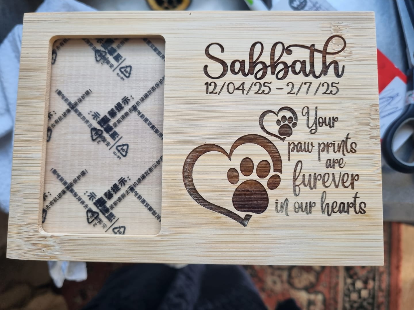 Customer photo review of Pet Memorial - Your Paw Prints Are Furever In Our Hearts - Personalised.