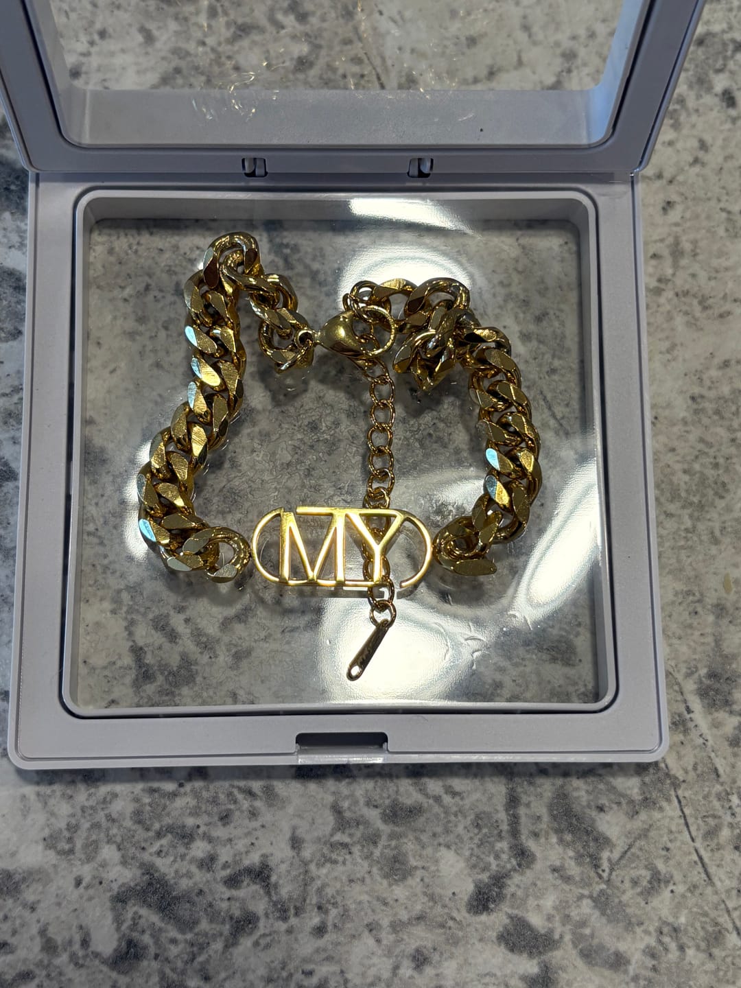 Customer photo review of Center Initials Bracelet w/ XL Cuban Chain