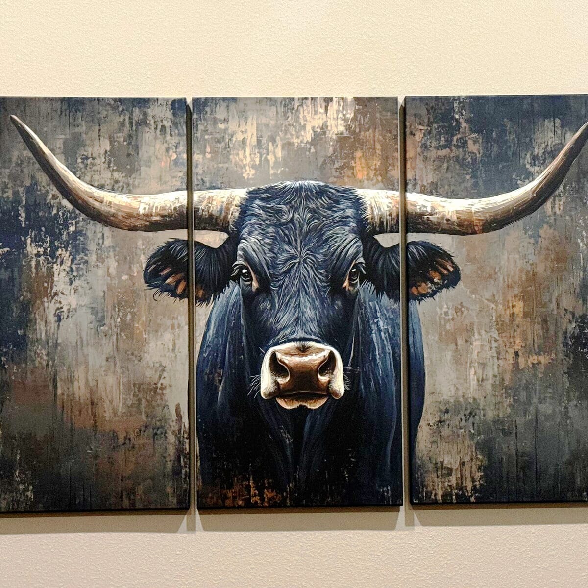 Customer photo review of Texas Western Wall Art Canvas Print - Abstract Cow Longhorn Bull Wall Art Canvas Print - Rustic Cow Cattle Artwork