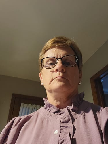 Customer photo review of Ruffle Accented Button Top Blouse