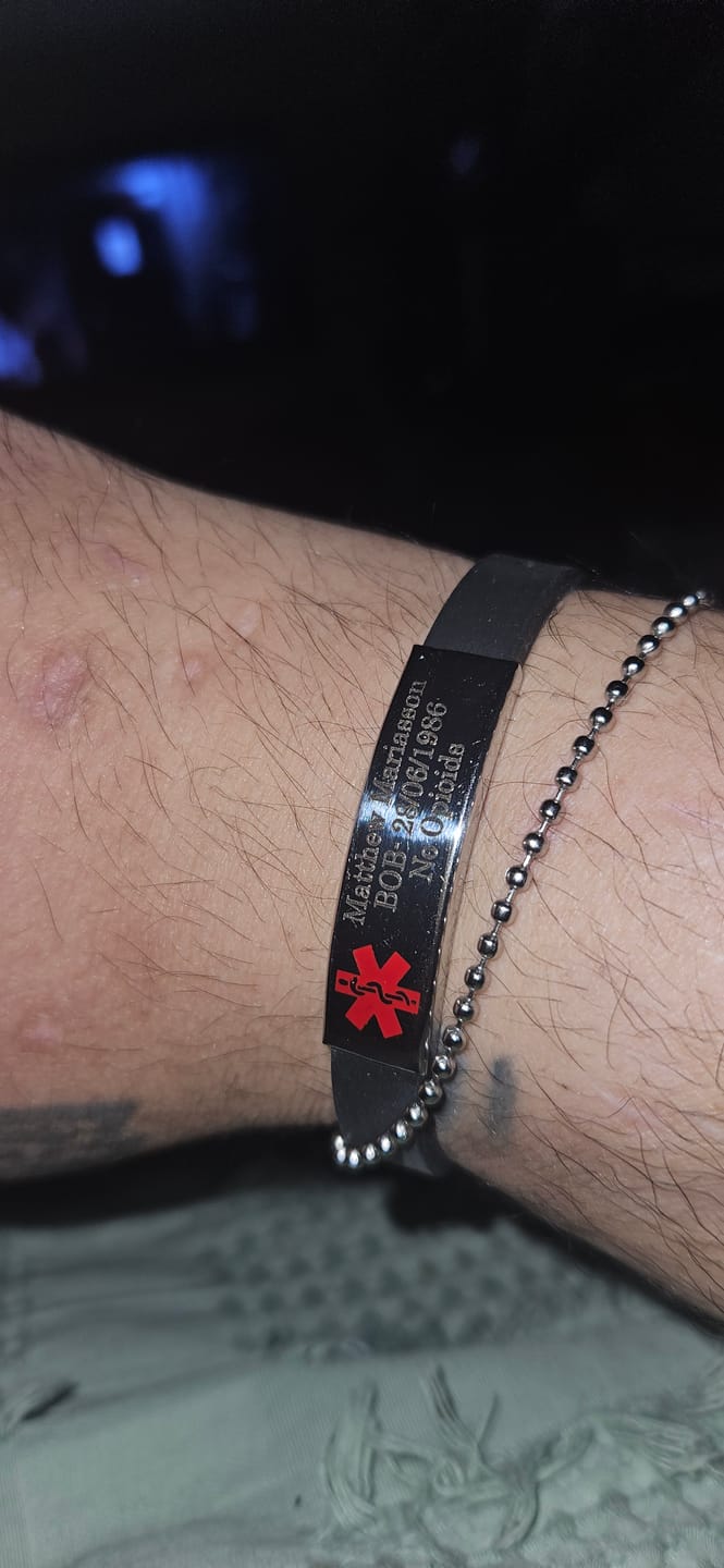Customer photo review of Personalised Black Silicone Medical Alert ID Bracelet