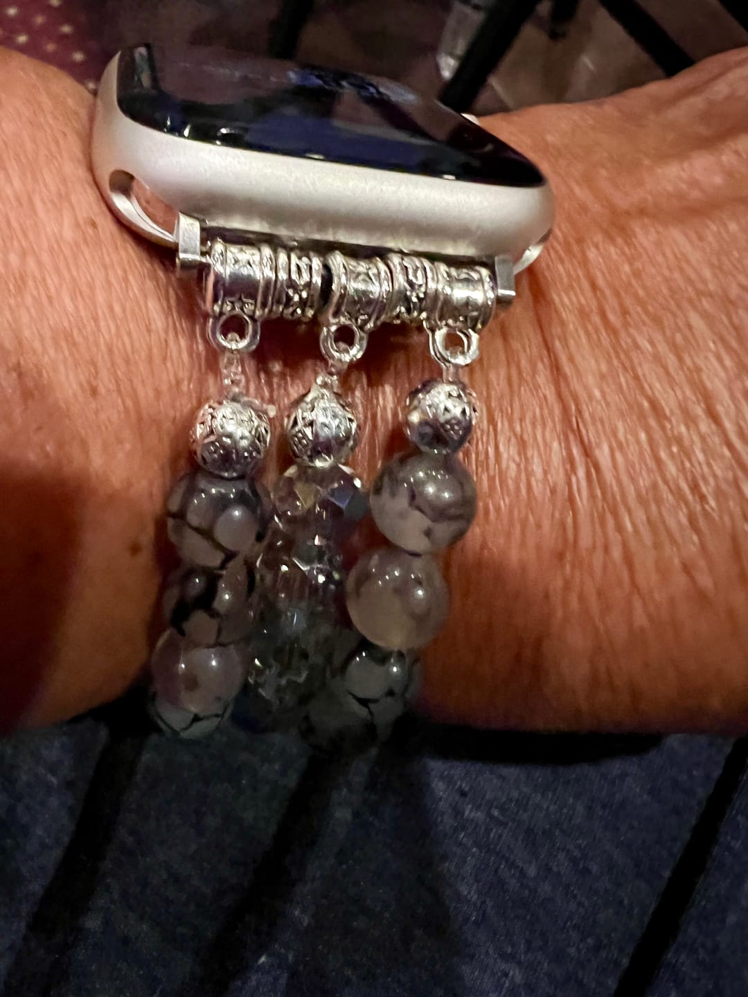 Customer photo review of Labradorite Crystal Stretch Apple Watch Strap