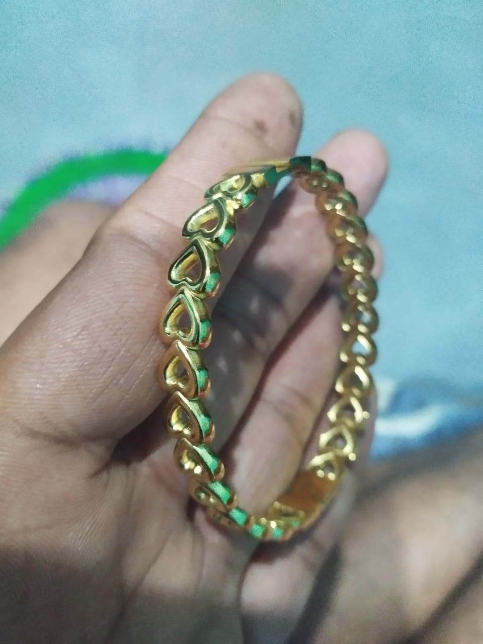 Customer photo review of Gold Heart Bangle Bracelet