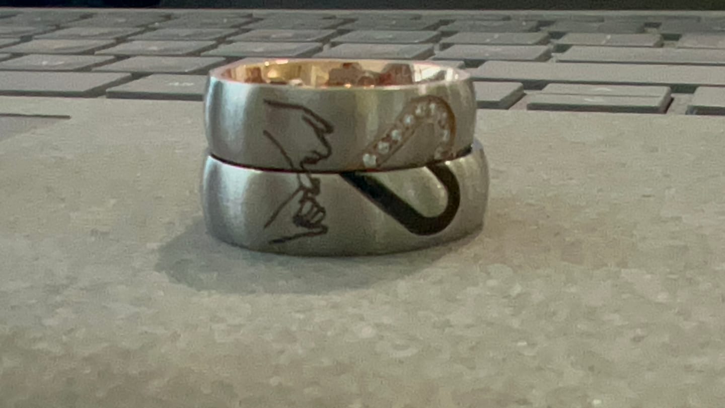 Customer photo review of Matching Diamond Heart Couples Rings