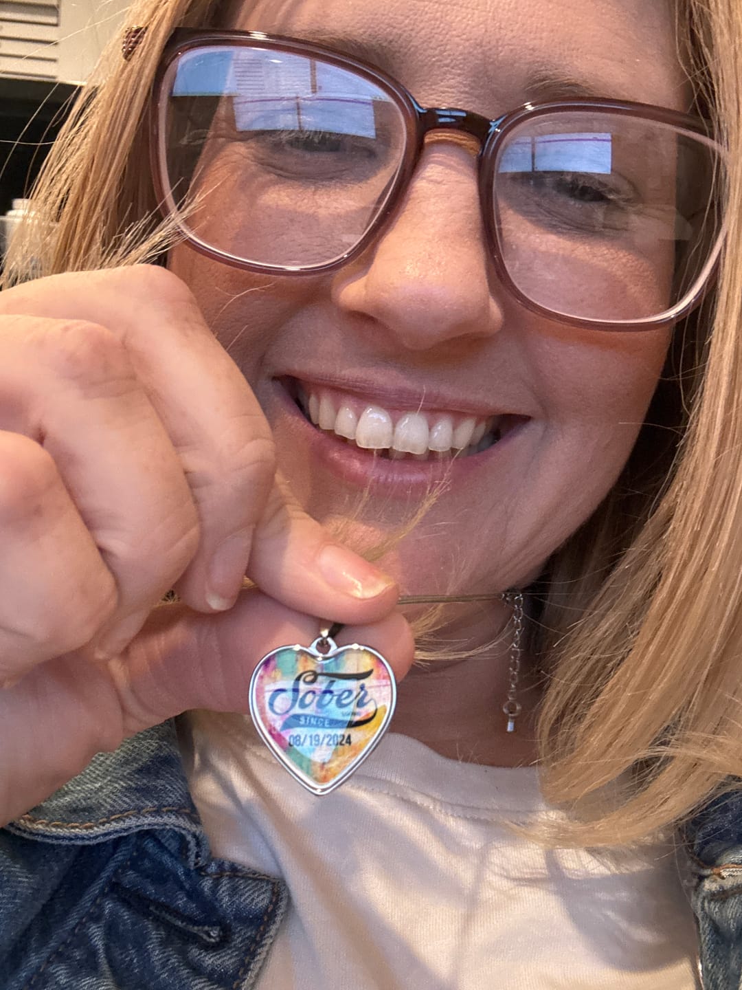 Customer photo review of Sobriety Gift | Sober Since Heart Necklace with Personalized Date