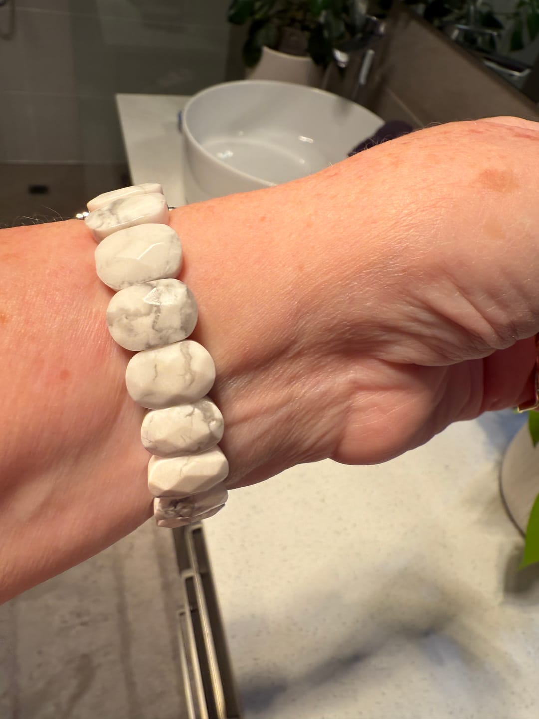 Customer photo review of Whimsical Howlite Stretch Apple Watch Strap