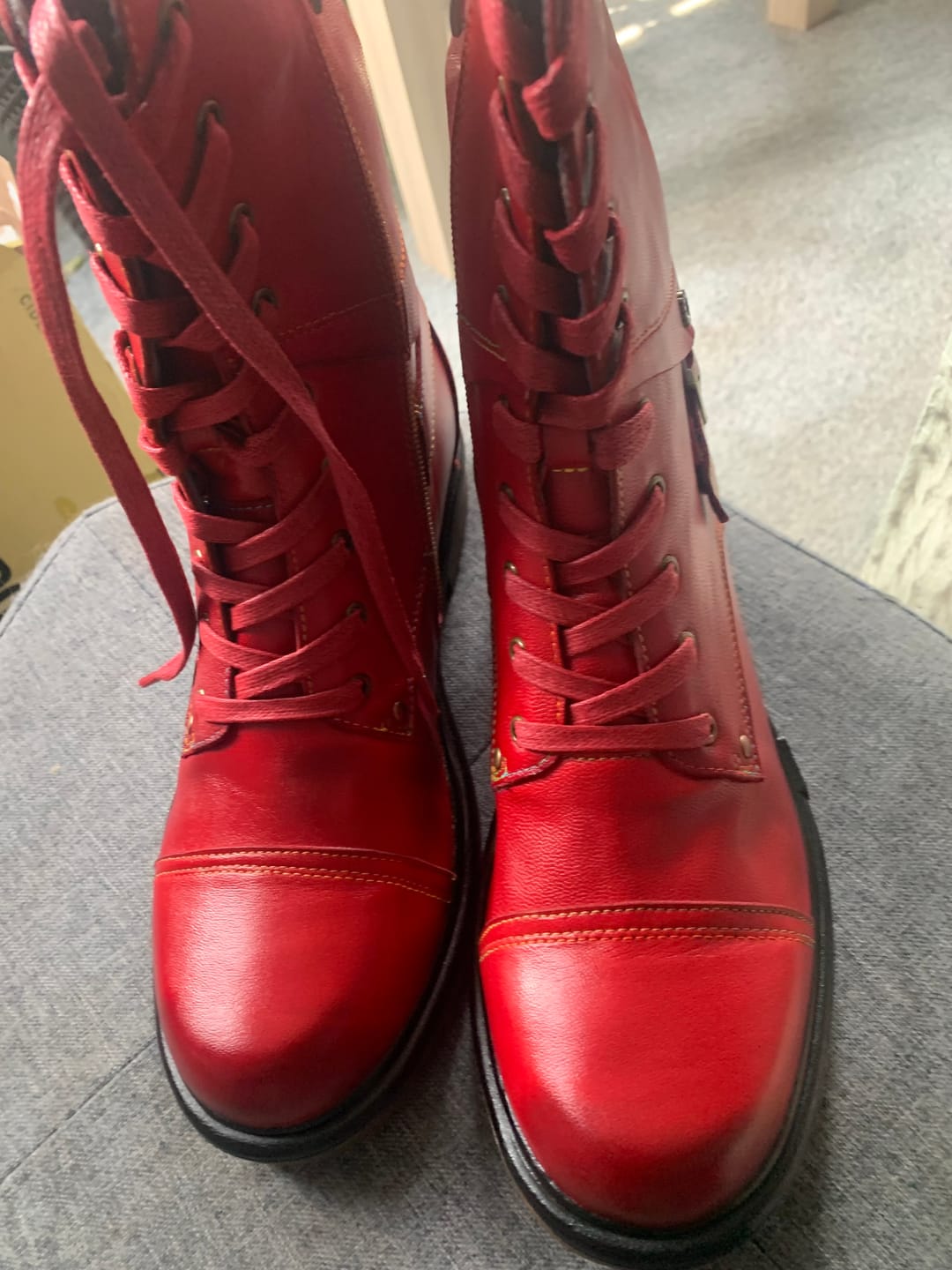 Customer photo review of Comfortable Genuine Leather Boots With Laces And Inside Zippers