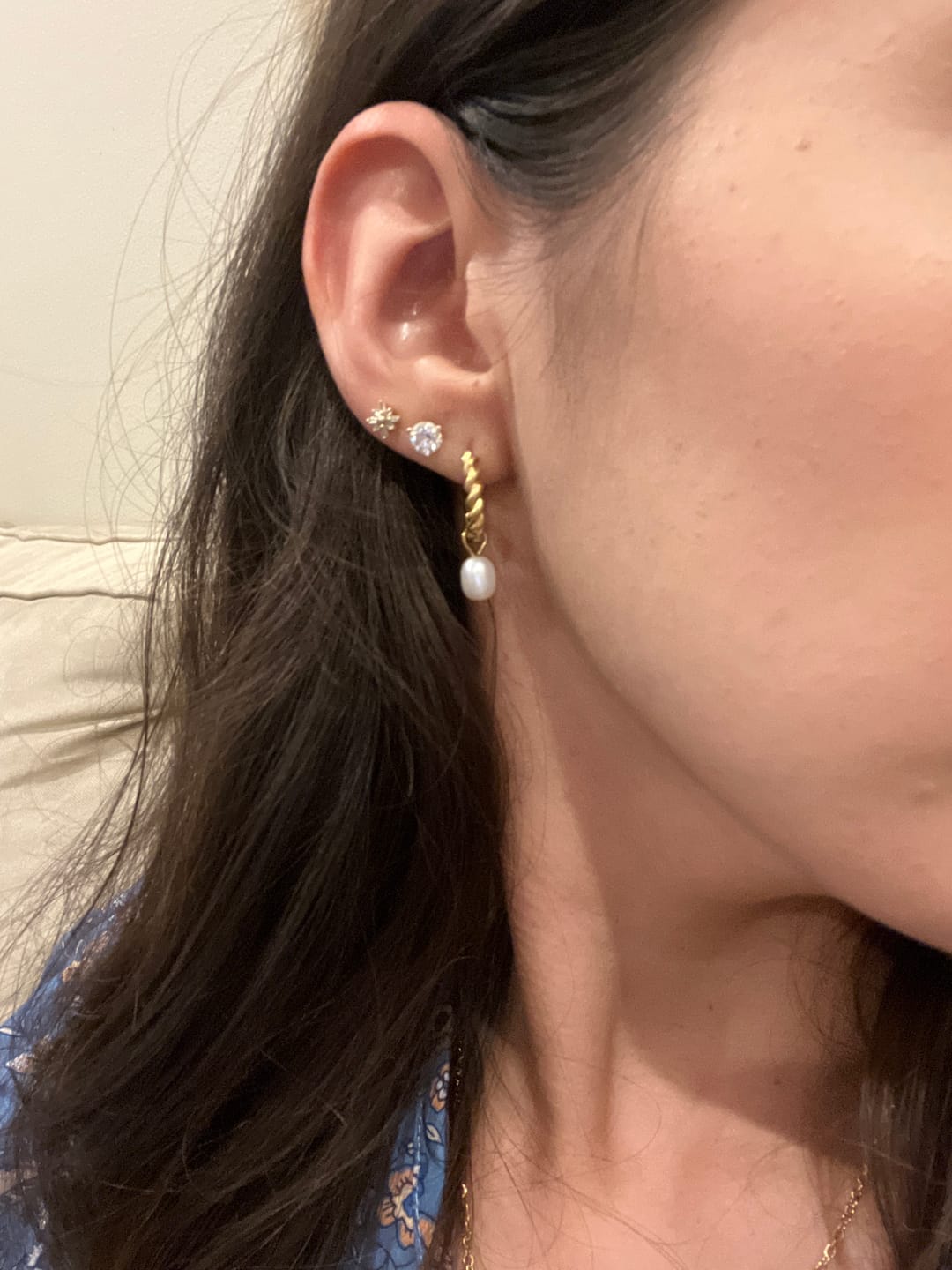 Customer photo review of Layla Pearl Twist Earrings