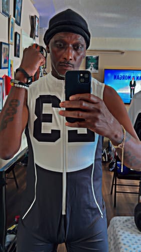 Customer photo review of Mens Number Print Sleeveless Bodysuit SKUL00870