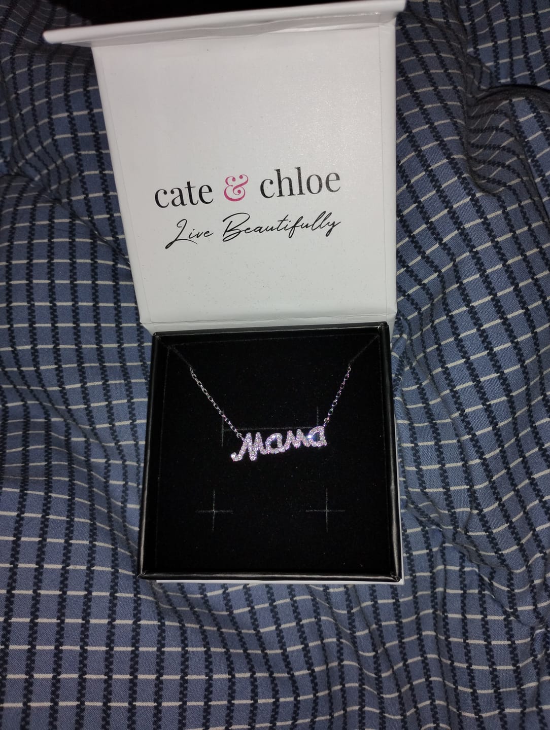 Customer photo review of Dorothy 18k White Gold Plated Mama Necklace with Swarovski Crystals