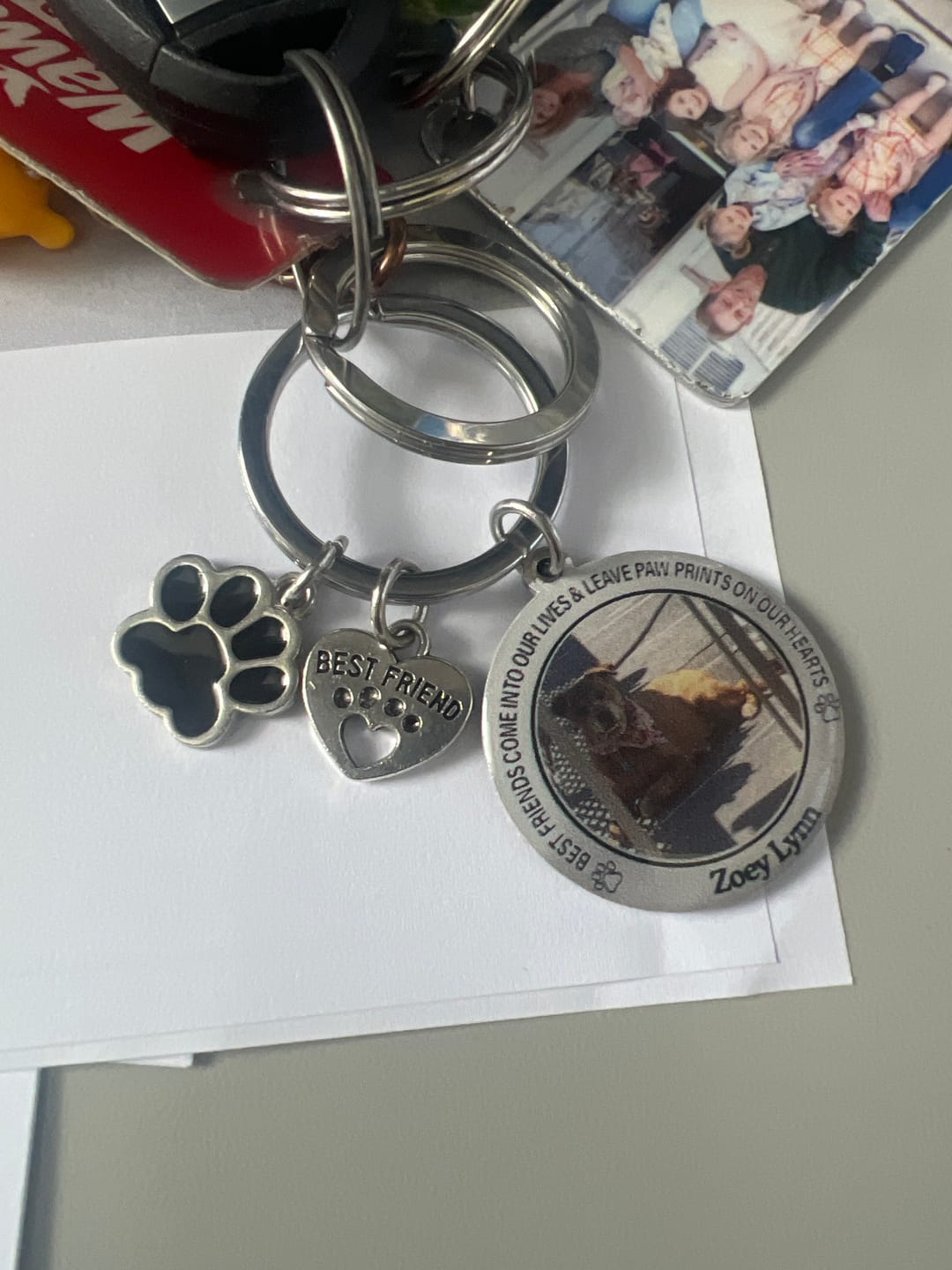 Customer photo review of Custom Personalized Photo Keychain Pet Charm Key Ornaments - Memorial Gift for Dog/Cat Lovers - You left paw prints on my heart