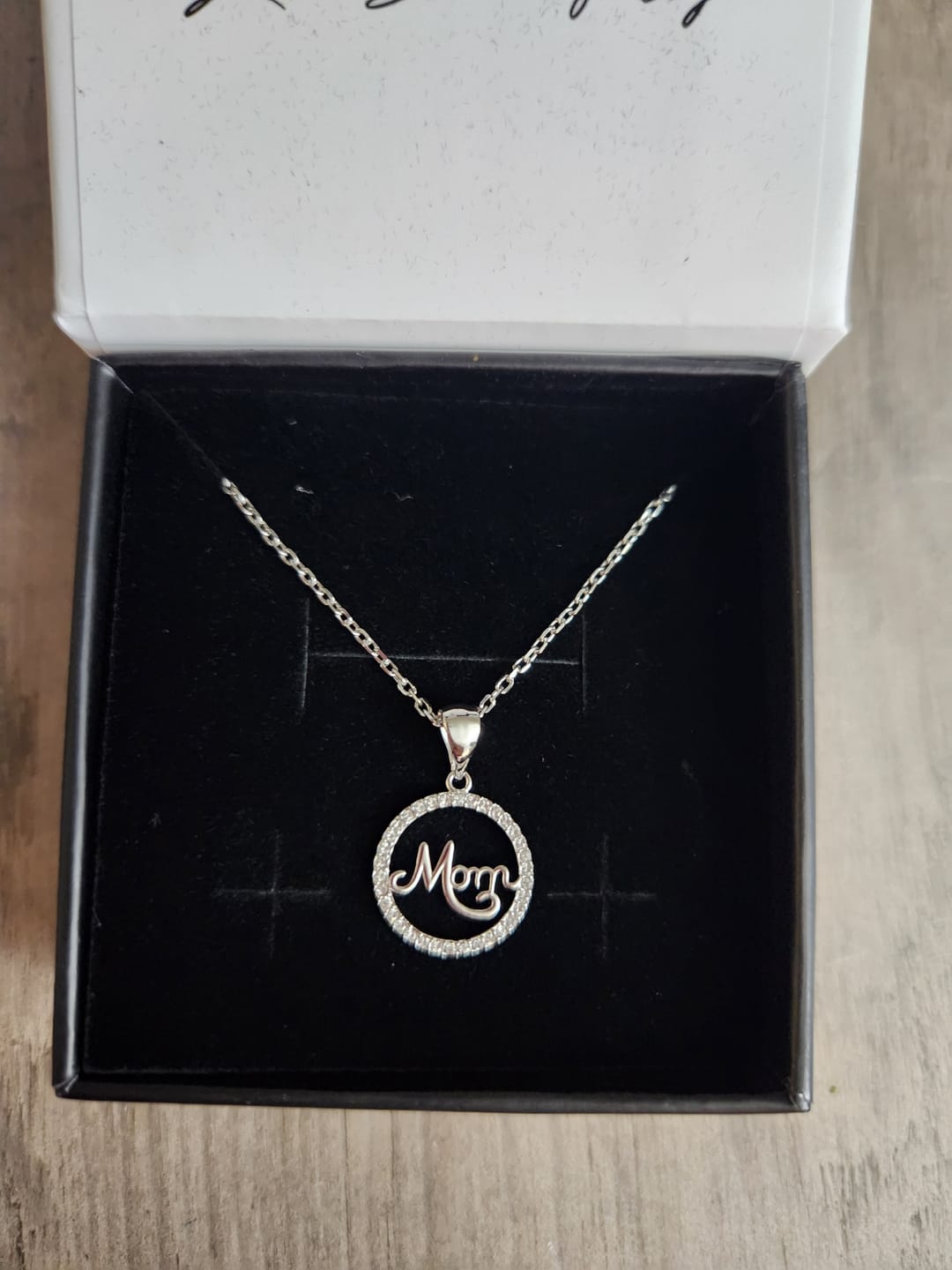Customer photo review of Brandy 18k White Gold Plated Circle Mom Necklace with Swarovski Crystals