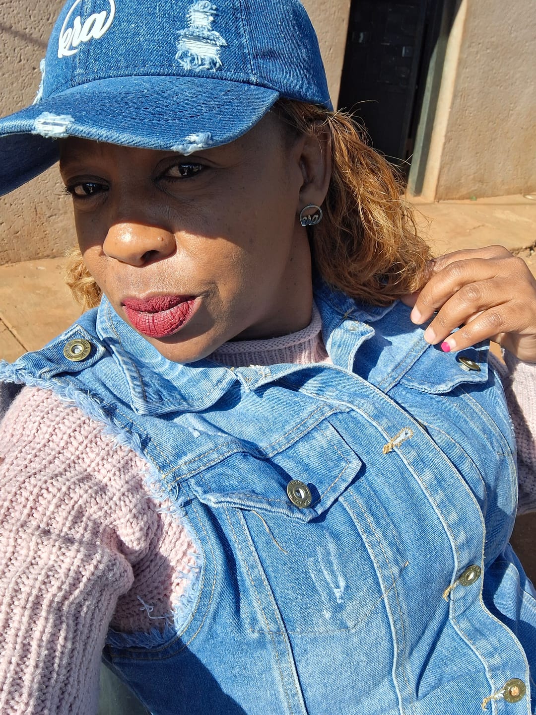 Customer photo review of Era Distressed Denim Cap