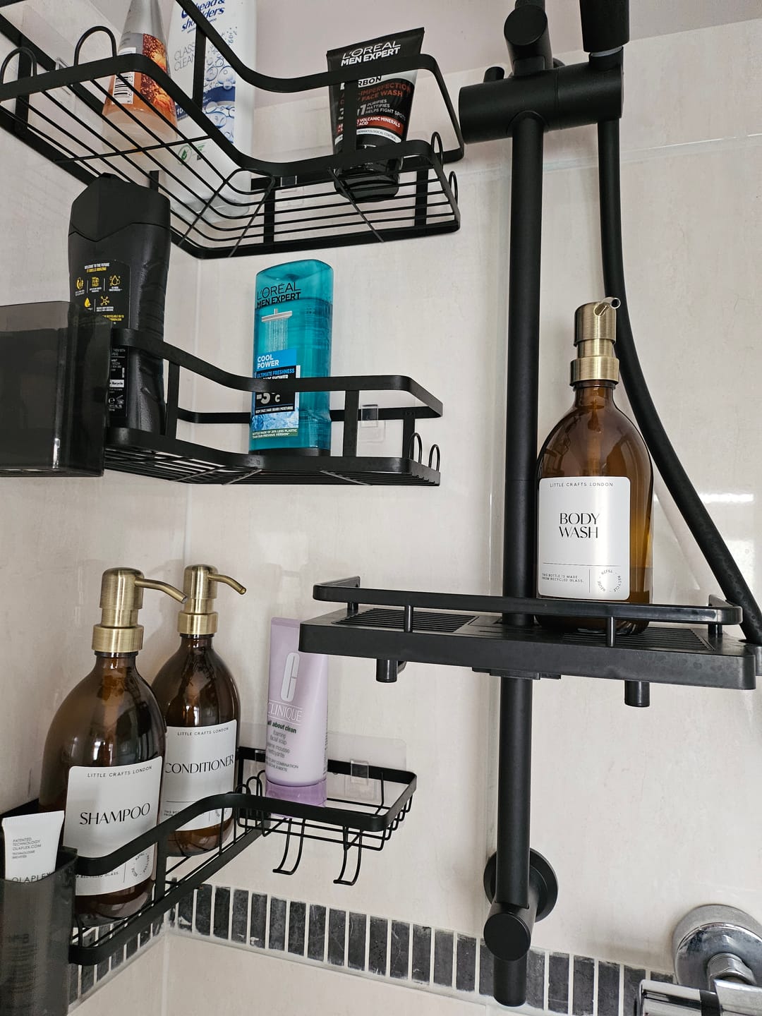 Customer photo review of Set of 3 Bathroom Reusable Amber Glass Bottles 500 ML with Stainless Steel Pump