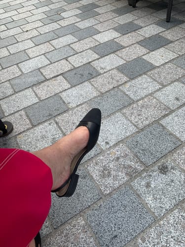 Customer photo review of slingbacks black lambskin suede