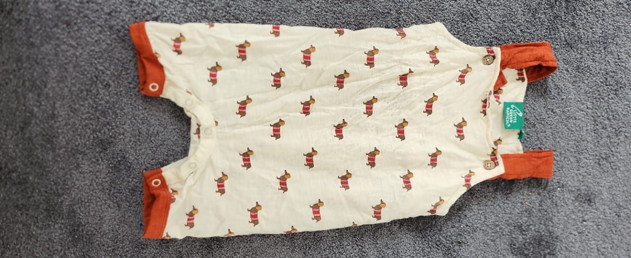 Customer photo review of Cream Sausage Dogs Storytime Dungaree Shorts