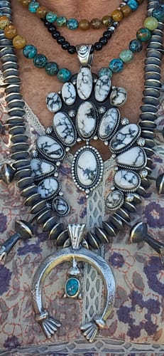 Customer photo review of Navajo Tibetan Turquoise & Sterling Silver 10mm Beaded Necklace