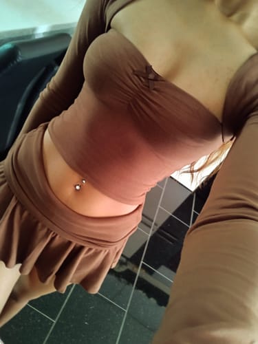 Customer photo review of Brown Pilate Princess Ruched Tube Top